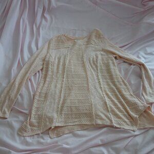 Style & Co Peach Lace Trim Long Sleeve Top M